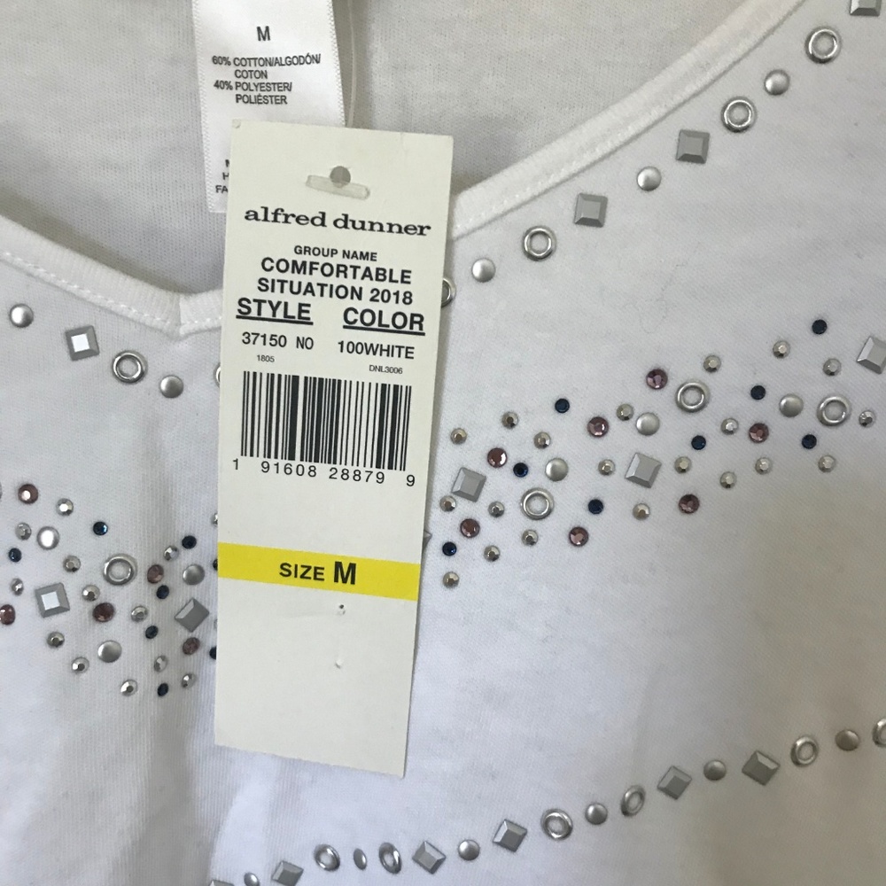 Alfred Dunner Embellished 3/4 Sleeve White Top - Picture 4 of 5